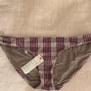 Frankie's Bikinis Gray and Burgundy Plaid Bikini Bottom